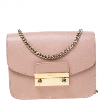 Pre Owned Furla Light Pink Leather Mini Metropolis Crossbody Bag