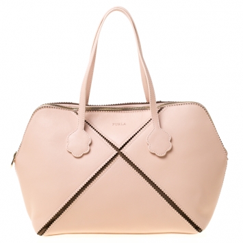 Pre Owned Furla Pink Leather Merletto Satchel