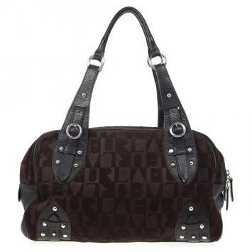 Pre Owned Furla Brown Suede Monogram Satchel