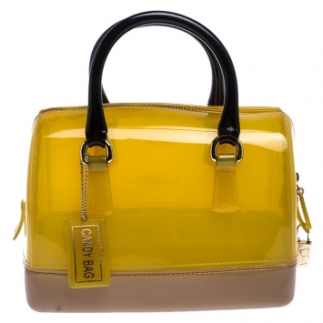 Pre Owned Furla Yellow PVC Candy Mini Satchel