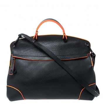 Pre Owned Furla Black/Neon Orange Leather Piper Top Handle Bag