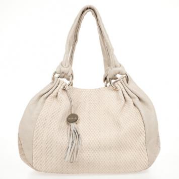 Pre Owned Furla Beige Python Embossed Leather Hobo