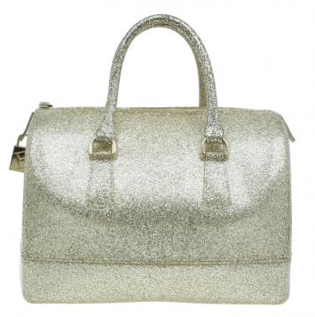 Pre Owned Furla Gold Glitter Rubber Candy Satchel Bag