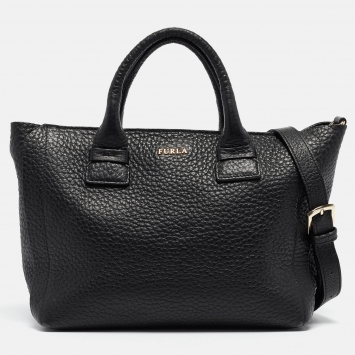Pre Owned Furla Black Pebbled Leather Small Capriccio Tote