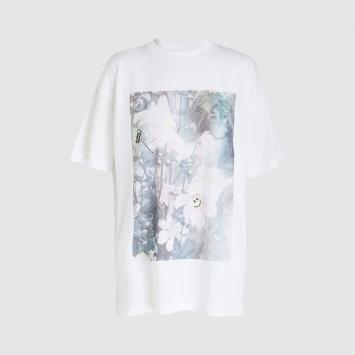 Pre Owned Ganni White Davis Flower Print Graphic T-shirt M/L