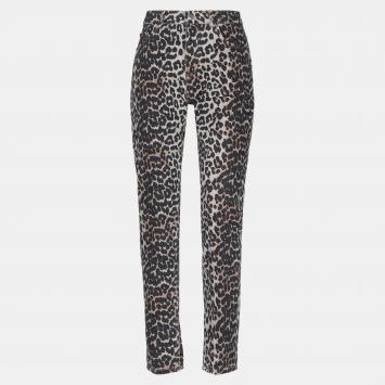 Pre Owned Ganni Multicolor Animal Print Denim Jeans M Waist 28"