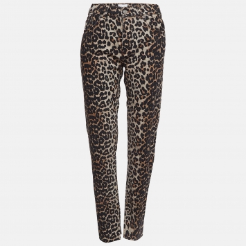 Pre Owned Ganni Brown Leopard Print Denim Trousers L Waist 31"