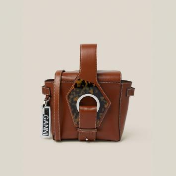 Pre Owned Ganni Brown Tortoiseshell Detail Top Handle Mini Bag