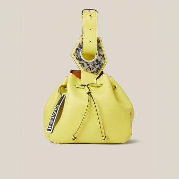 Pre Owned Ganni Yellow Leather Drawstring Bag