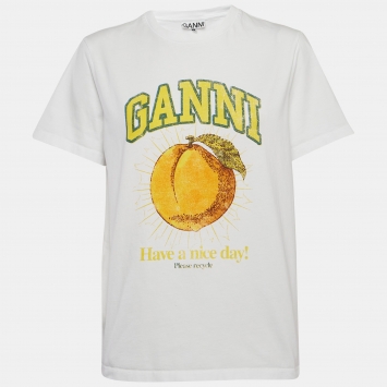Pre Owned Ganni White Jersey Peach Print Relaxed T-Shirt M