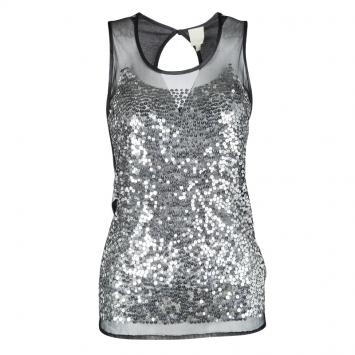 Pre Owned Gianfranco Ferre Sequin Embellished Sheer Front Sleeveless Tank Top S