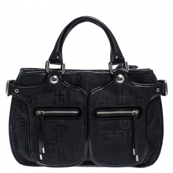 Pre Owned GF Ferre Black Signature Canvas and Leather Hobo
