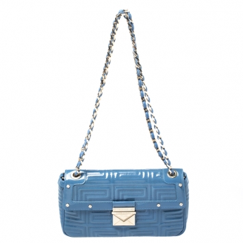 Pre Owned Versace Blue Patent Leather Flap Shoulder Bag
