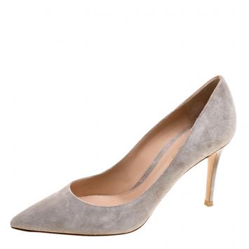 Pre Owned Gianvito Rossi Grey Suede Pointed Toe Pumps Size 37.5