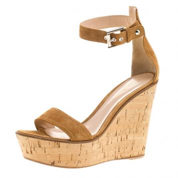 Pre Owned Gianvito Rossi Brown Suede Wedge Sandals Size 40