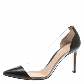 Pre Owned Gianvito Rossi Black Leather and PVC Plexi Pointed Toe Pumps Size 35.5