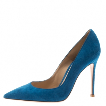 Pre Owned Gianvito Rossi Blue Suede Pointed Toe Pumps Size 36