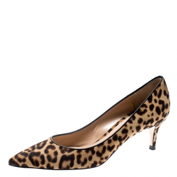 Pre Owned Gianvito Rossi Beige Leopard Print Pony Hair Pointed Toe Pumps Size 37