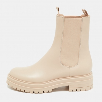 Pre Owned Gianvito Rossi Beige Leather Combat Boots Size 37.5