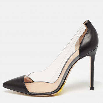 Pre Owned Gianvito Rossi Black/Transparent  Leather and PVC Plexi Pumps Size 36.5