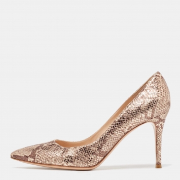 Pre Owned Gianvito Rossi Beige/Brown Python Embossed Leather Pointed Toe Pumps Size 39