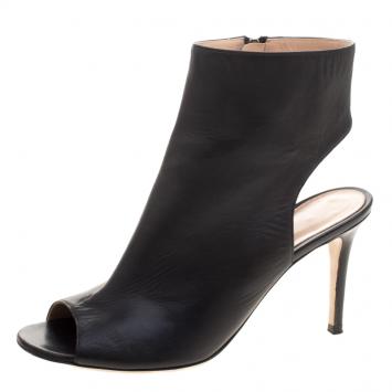 Pre Owned Gianvito Rossi Black Leather Open Toe Cut Out Ankle Booties Size 39