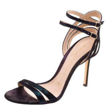 Pre Owned Gianvito Rossi Metallic Two Tone Suede Strappy Sandals Size 38.5