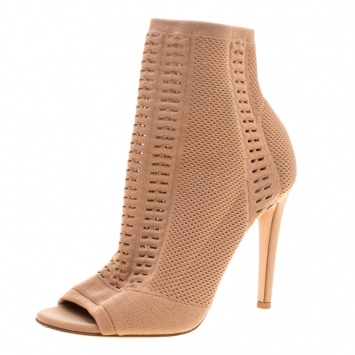 Pre Owned Gianvito Rossi Brown Perforated Stretch Knit Vires Boots Size 36