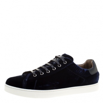 Pre Owned Gianvito Rossi Blue Velvet Loft Low Top Platfrom Sneakers Size 39