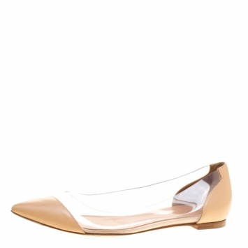 Pre Owned Gianvito Rossi Beige Leather and PVC Plexi Ballet Flats Size 38