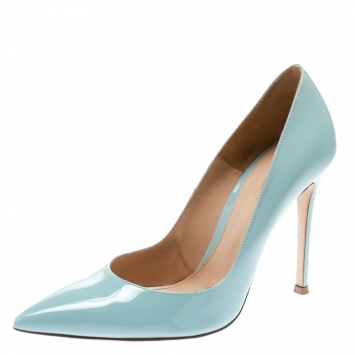 Pre Owned Gianvito Rossi Powder Blue Patent Leather Pointed Toe Pumps Size 36
