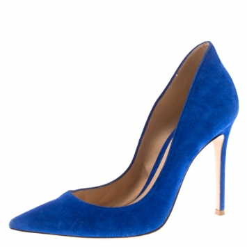 Pre Owned Gianvito Rossi Blue Suede Pointed Toe Pumps Size 38