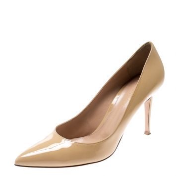 Pre Owned Gianvito Rossi Beige Patent Leather Pointed Toe Pumps Size 41