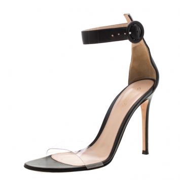 Pre Owned Gianvito Rossi Black Leather And PVC Ankle Strap Sandals 38.5