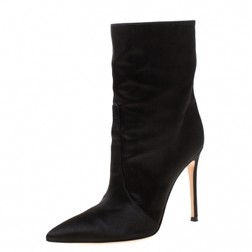 Pre Owned Gianvito Rossi Black Satin Pointed Toe Ankle Boots Size 39
