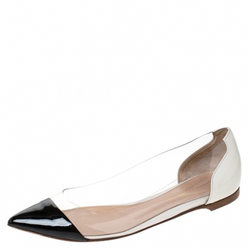 Pre Owned Gianvito Rossi Black/Off White Patent Leather and PVC Ballet Flats Size 37