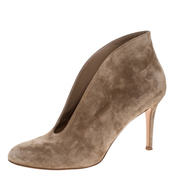 Pre Owned Gianvito Rossi Beige Suede Leather Ankle Booties Size 40