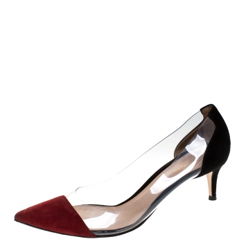 Pre Owned Gianvito Rossi Red/Black Patent Leather and PVC Plexi Pointed Toe Pumps Size 41