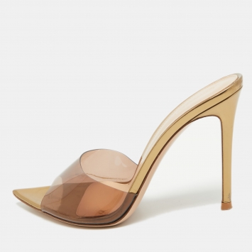 Pre Owned Gianvito Rossi Brown PVC Elle Slide Sandals Size 37.5