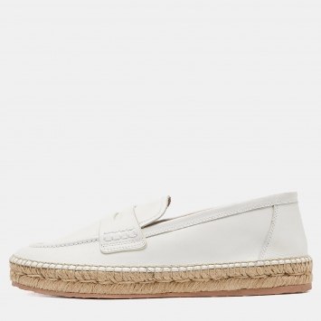 Pre Owned Gianvito Rossi Off White Leather Espadrille Loafers Size 39