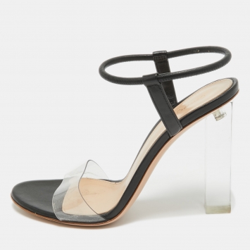 Pre Owned Gianvito Rossi Black/Transparent Leather and PVC Ankle Strap Sandals Size 36