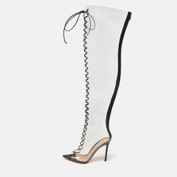 Pre Owned Gianvito Rossi Transparent/Black Leather and PVC Nikita Over The Knee Length Boots Size 40