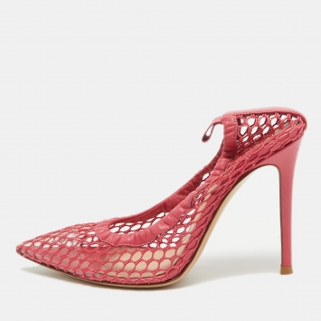 Pre Owned Gianvito Rossi Pink Mesh and Leather Pumps Size 37.5