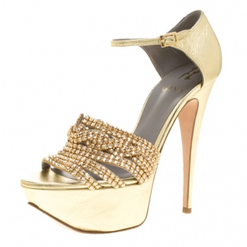 Pre Owned Gina Metallic Gold Leather Sheridan Crystal Embellished Platform Ankle Strap Sandals Size 39.5