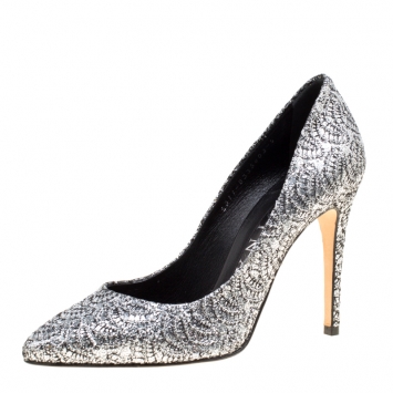 Pre Owned Gina Metallic Silver Glitter Pumps Size 38