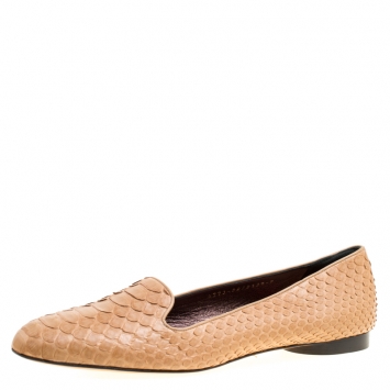 Pre Owned Gina Beige Python Leather Smoking Slippers Size 41