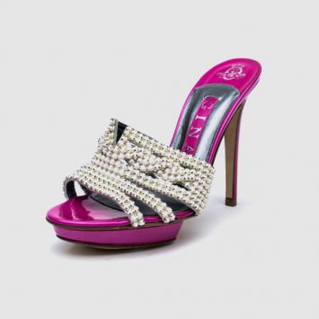 Pre Owned Gina Pink Embellished 'Dido' High Heel Slides Size 37.5