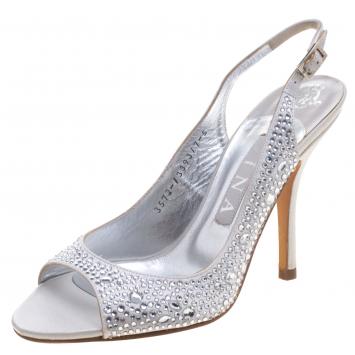 Pre Owned Gina Silver Crystal Embellished Satin Slingback Sandals Size 38