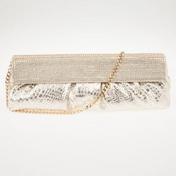 Pre Owned Gina Silver Python Embellished Clutch 