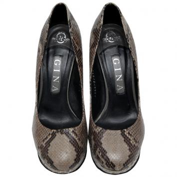 Pre Owned Gina Brown Python Embossed Leather Platform Pumps Size 35.5
